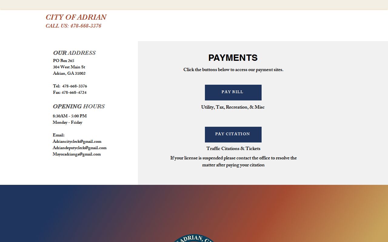 Adrian official citation payment page