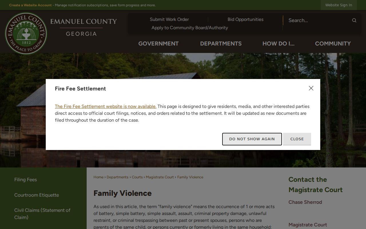 Emanuel County criminal docket family violence court information