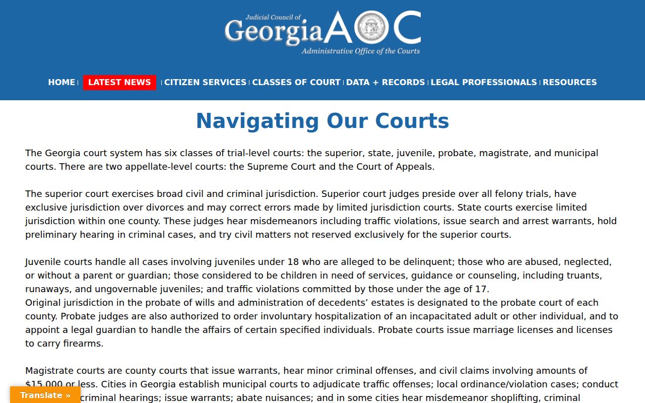 Georgia Courts guide to navigating trial courts