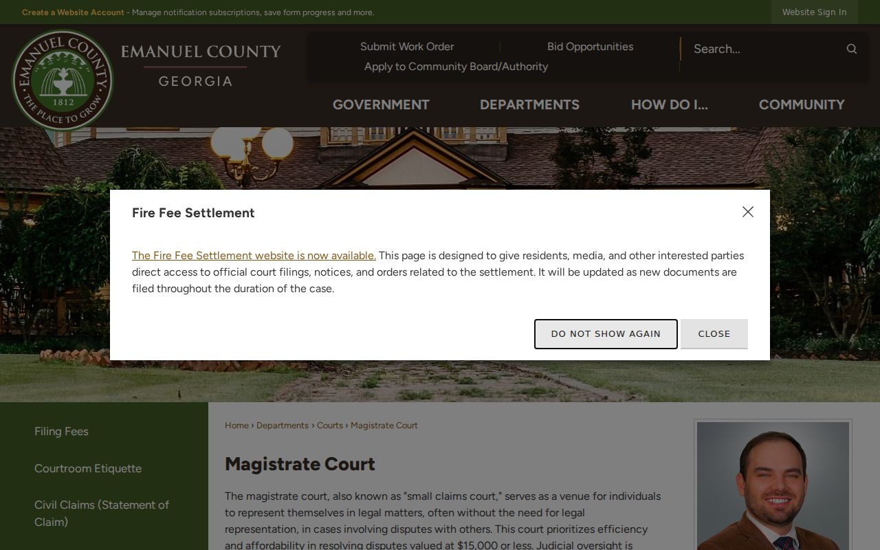 Emanuel County Magistrate Court jurisdiction page