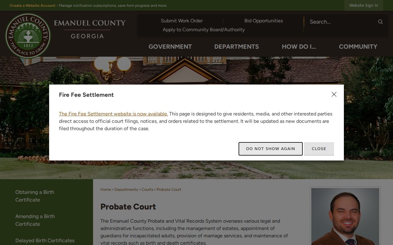Emanuel County Probate Court contact and service page