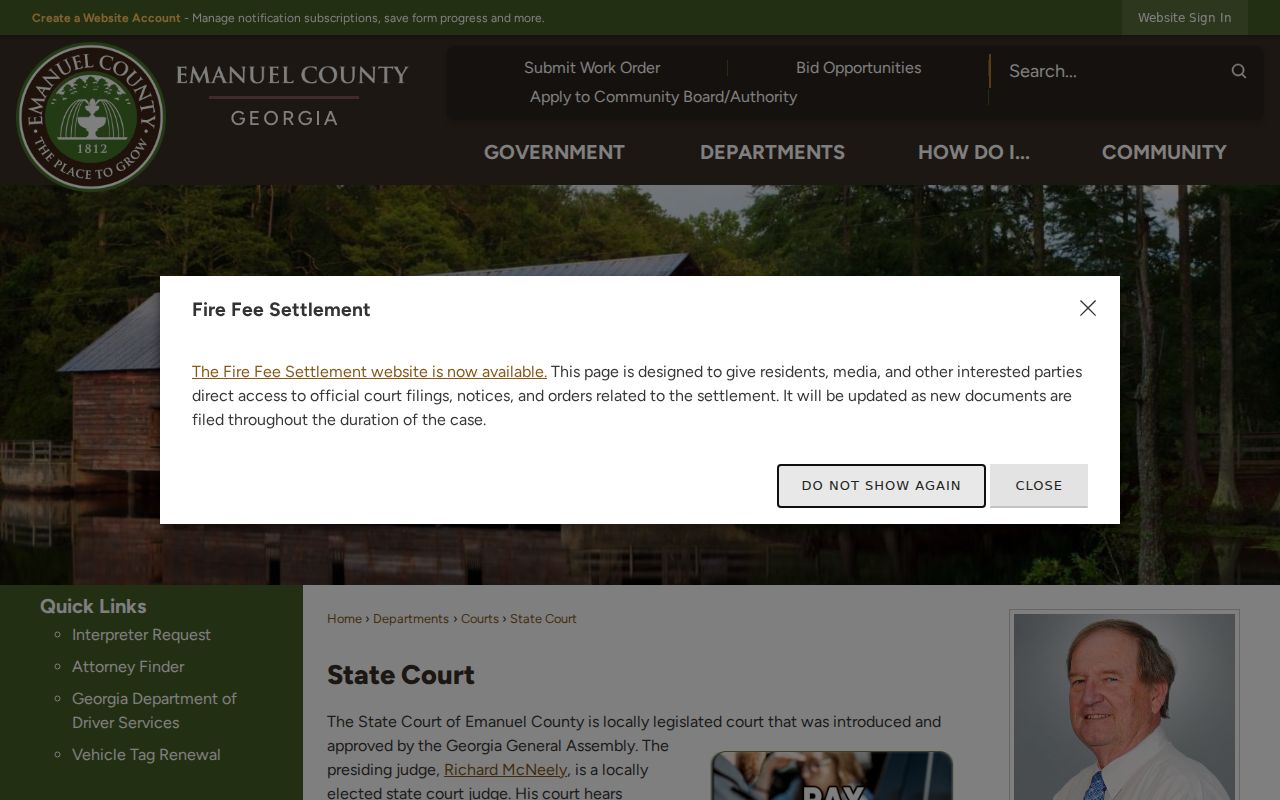 Emanuel County State Court schedule and jurisdiction page