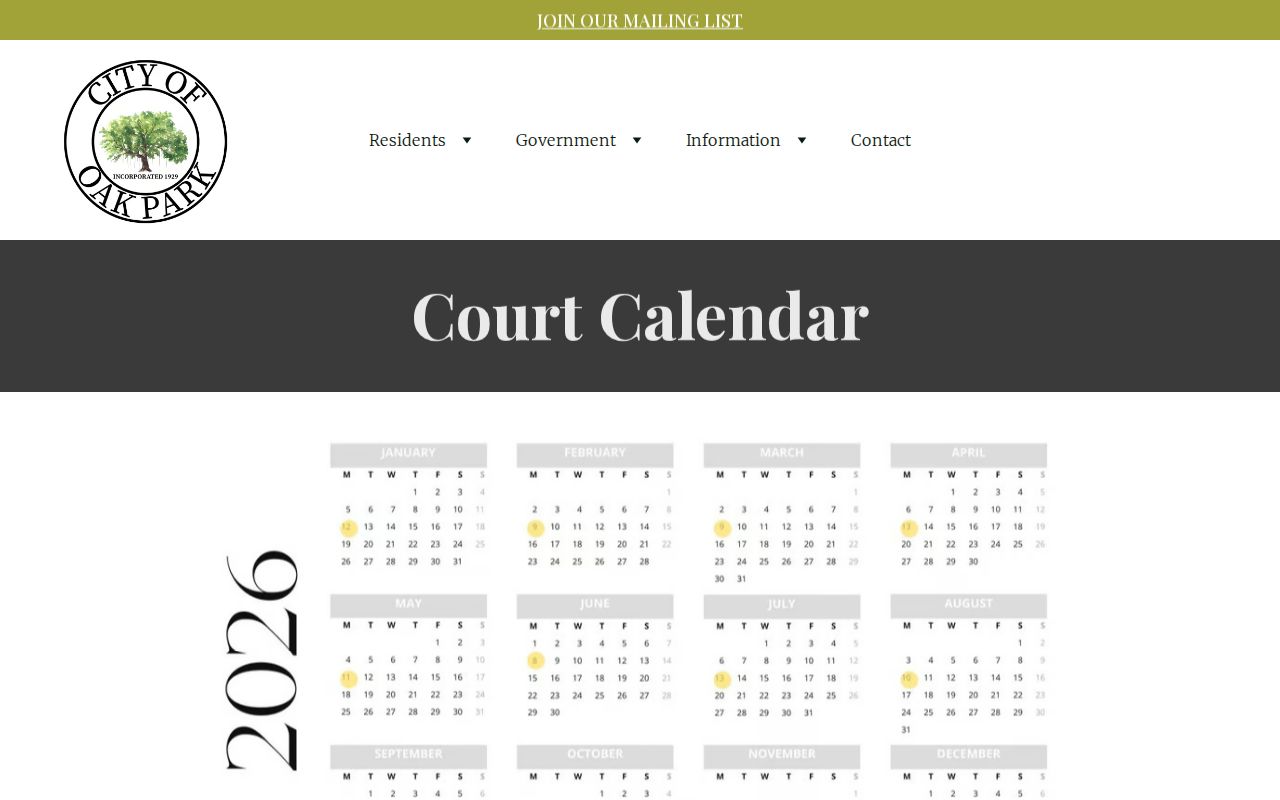 Official Oak Park municipal court dates page