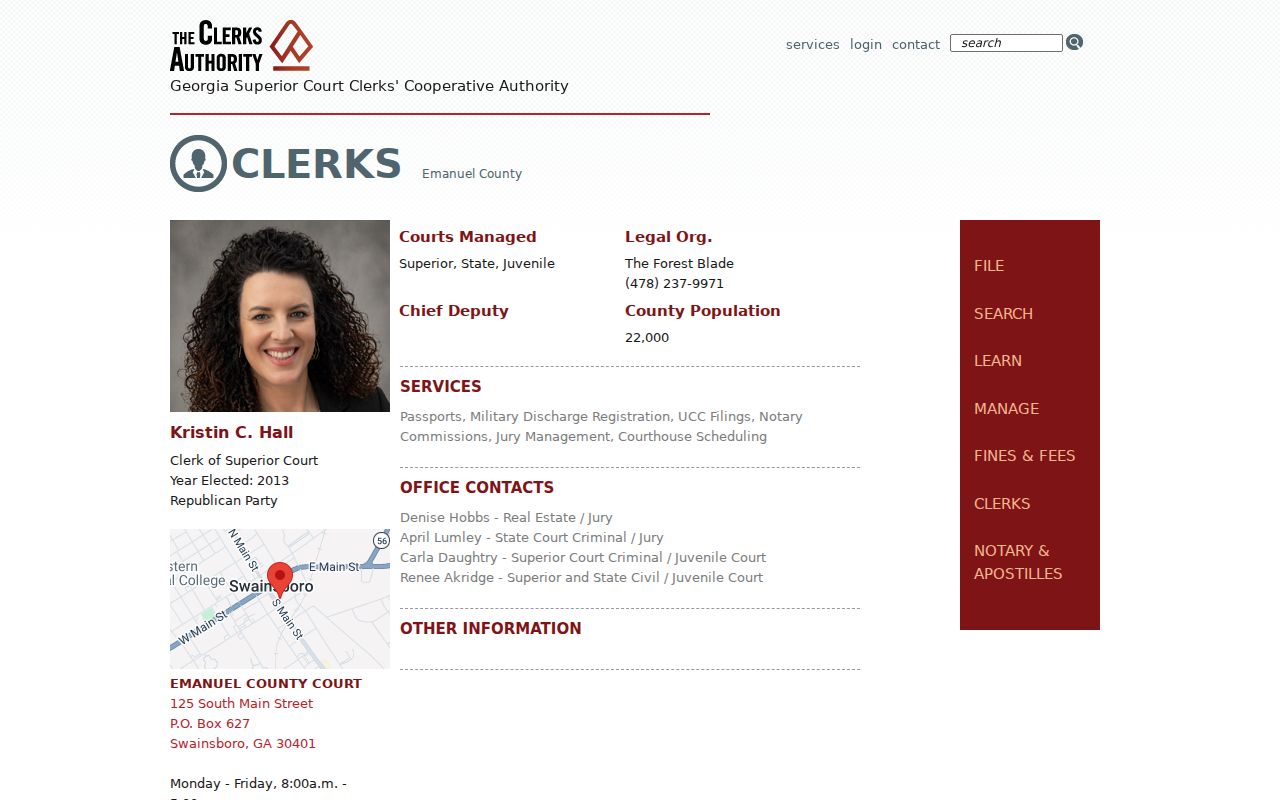 Emanuel County court record clerk listing