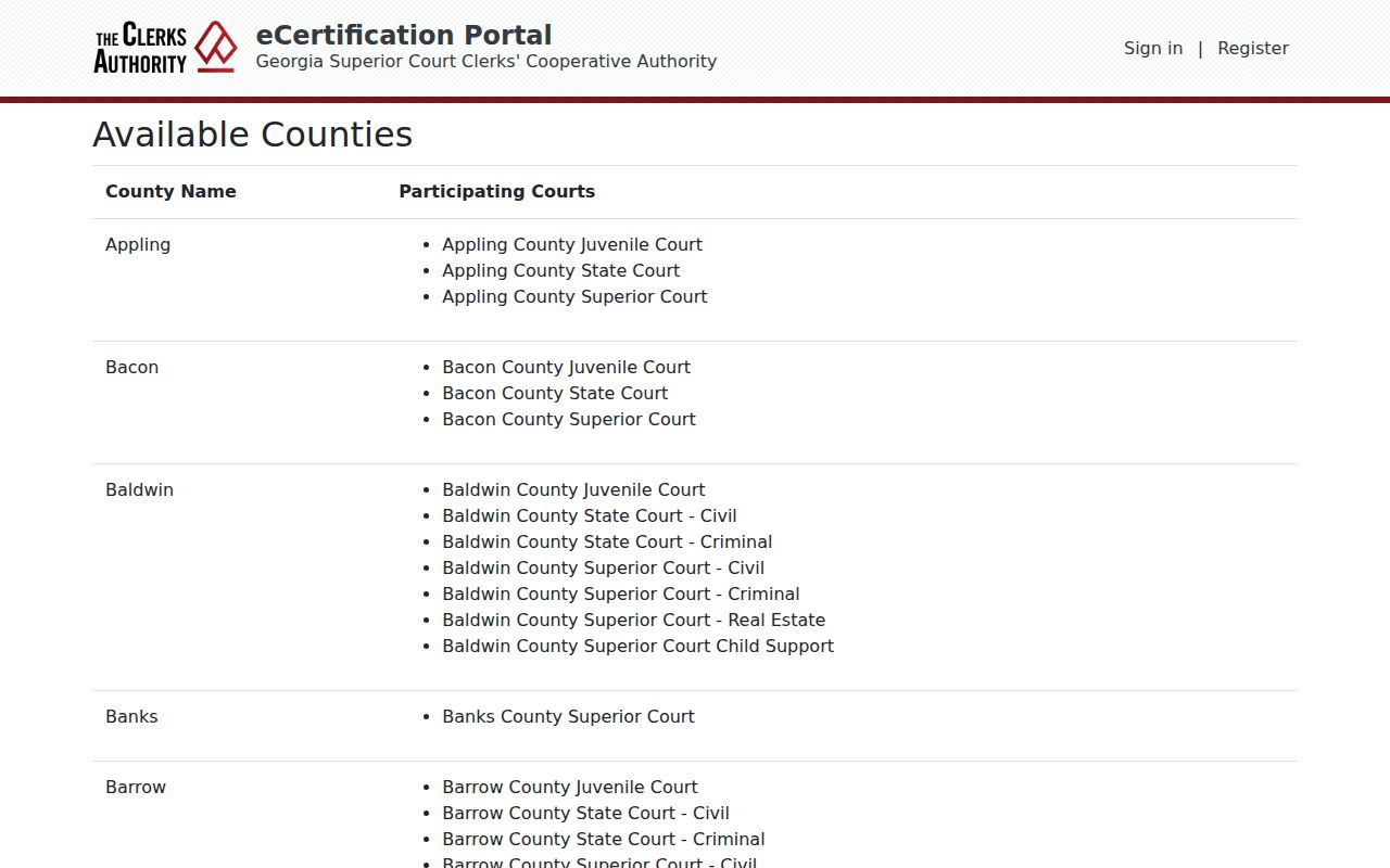 Emanuel County court record eCertification