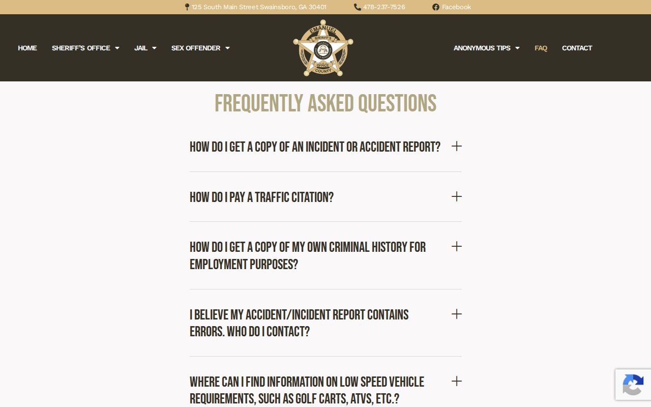 Emanuel County Sheriff FAQ relevant to Stillmore court routing